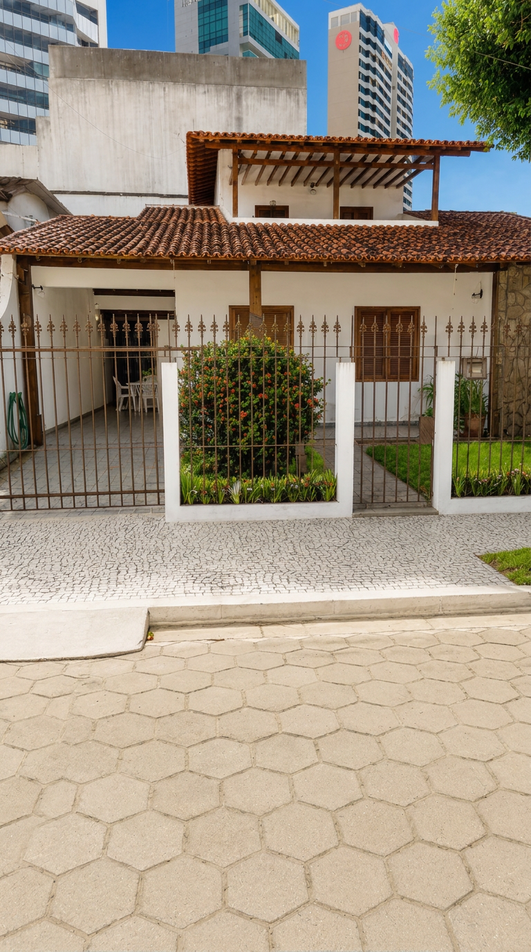 Vista vertical da fachada da casa na Enseada do Suá